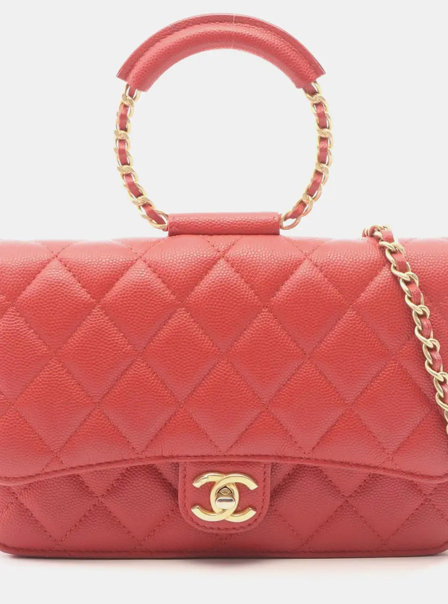 Chanel In The Loop Medium Red Quilted Lambskin Leather Top Handle Bag