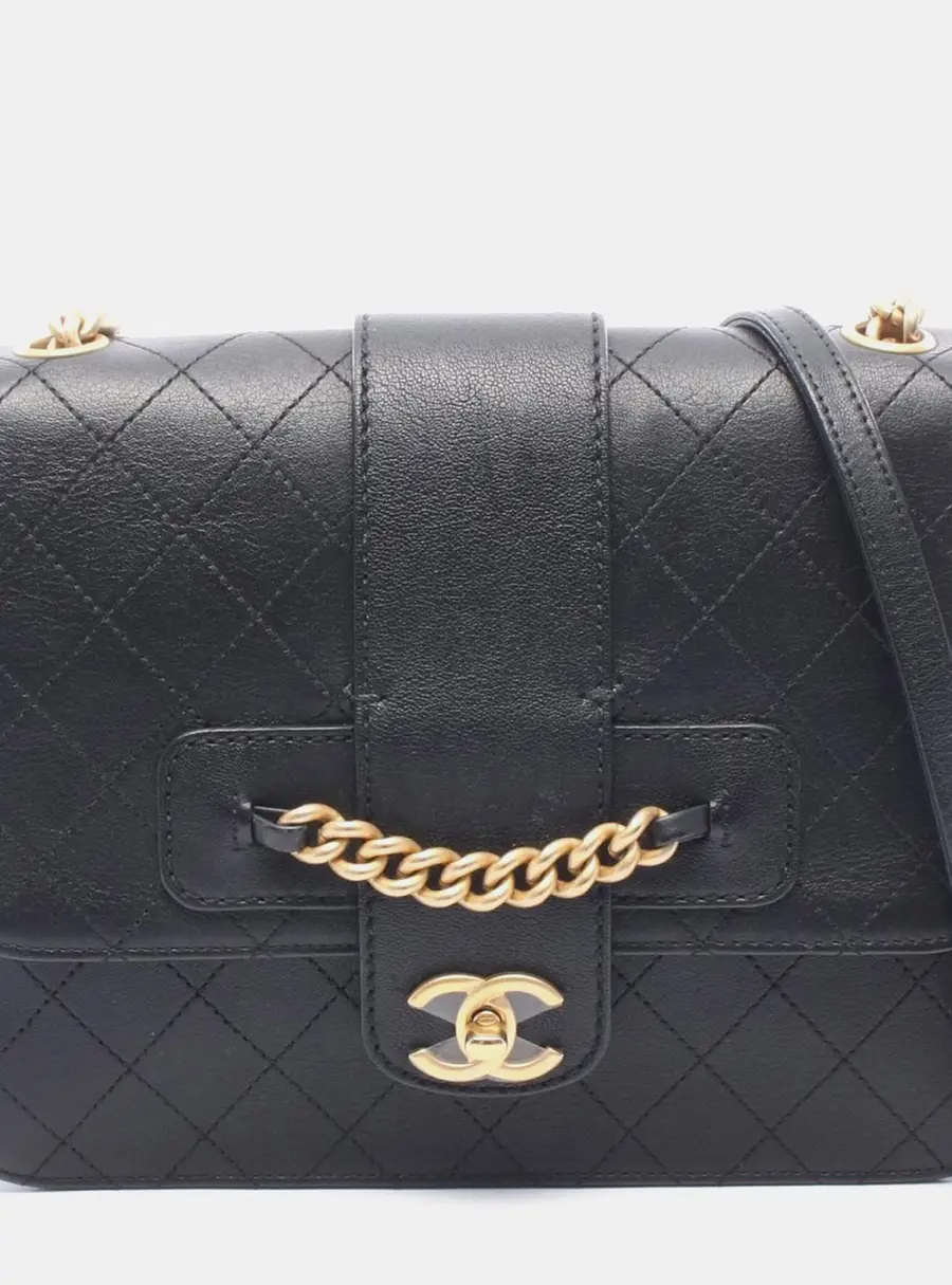 Chanel Front Chain Medium Black Lambskin Leather Chain Shoulder Bag