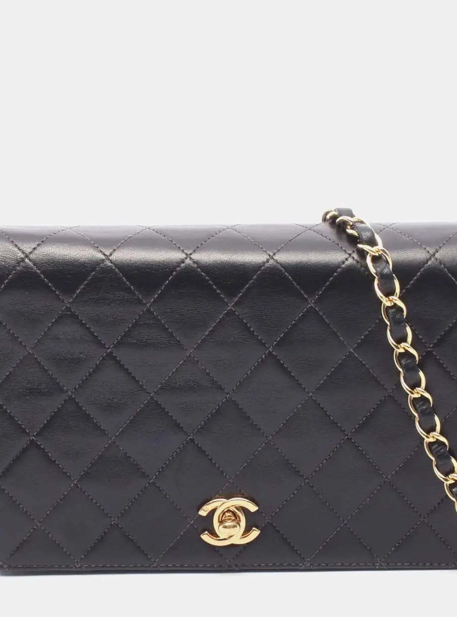 Chanel Vintage Classic Full Flap Black Quilted Lambskin Leather Shoulder Bag