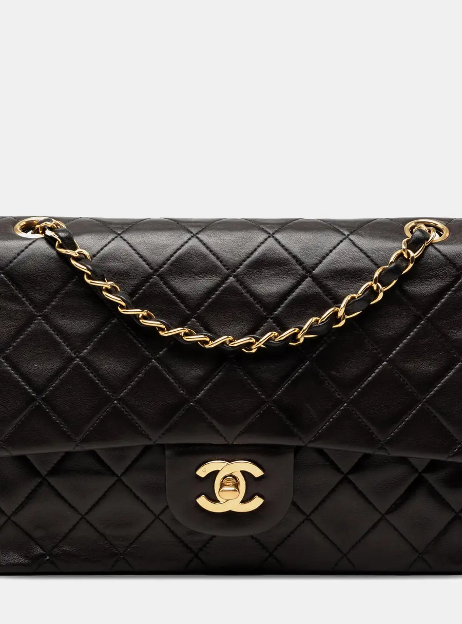 Chanel Classic Medium Black Lambskin Leather Double Flap Shoulder Bag
