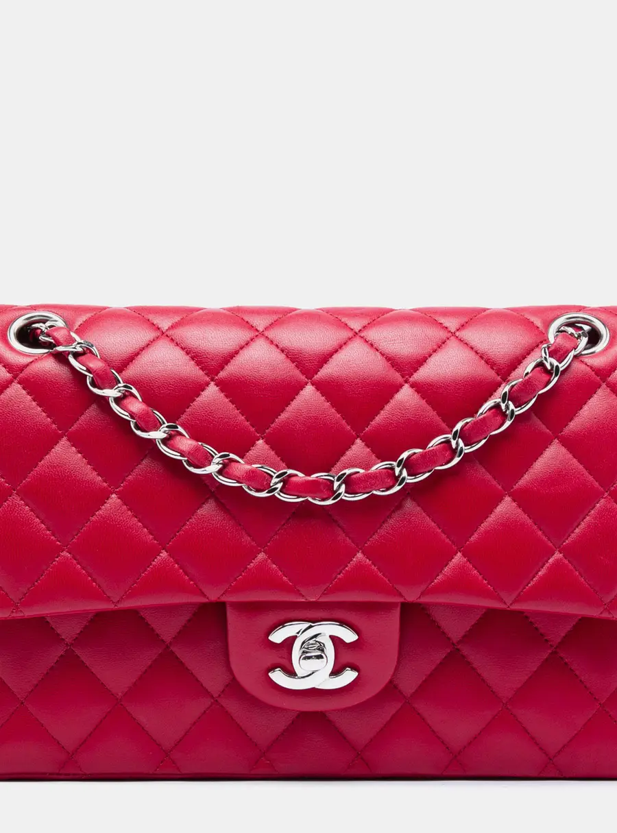 Chanel Classic Medium Red Lambskin Leather Double Flap Bag
