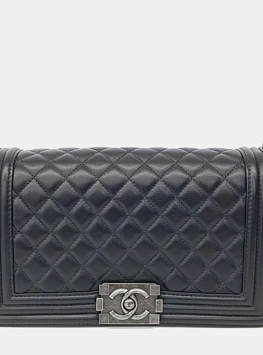 Chanel Leather Black Boy Bag Medium