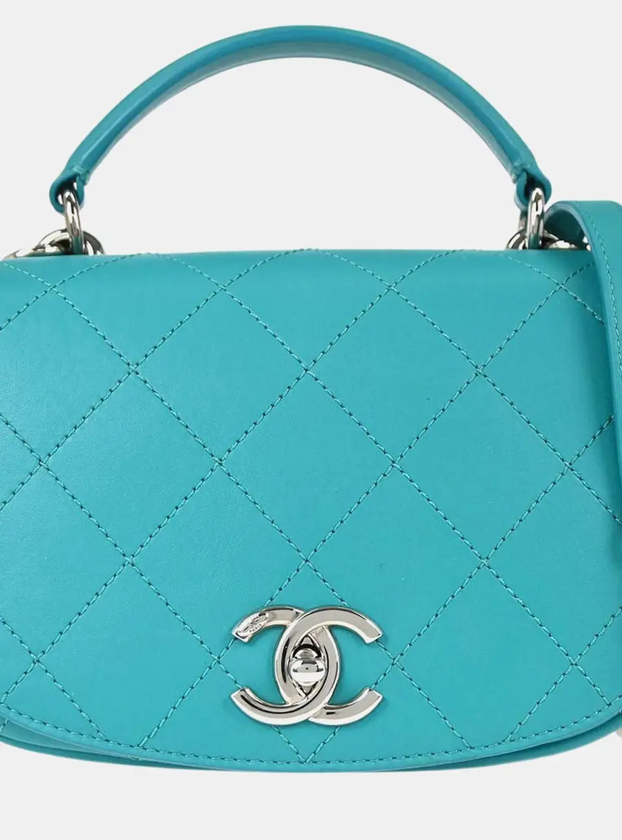 Chanel Ring My Bag Small Turquoise Calfskin Leather Top Handle Bag