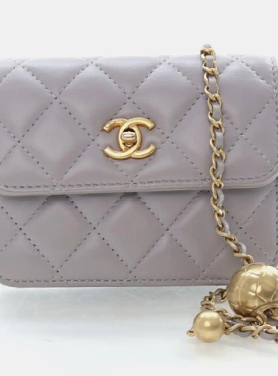 Chanel Pearl Crush Mini Grey Lambskin Clutch with Chain Bag