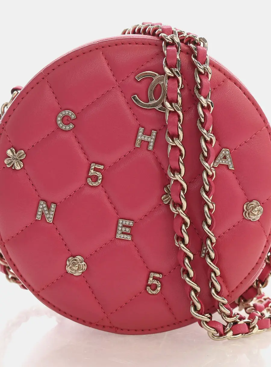 Chanel Lucky Charms Mini Pink Quilted Lambskin Leather Round Clutch Crossbody Bag