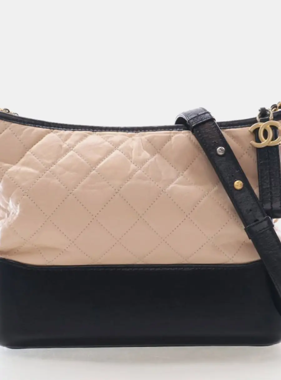 Chanel Gabrielle Medium Beige/Black Aged Calfskin Leather Hobo Bag