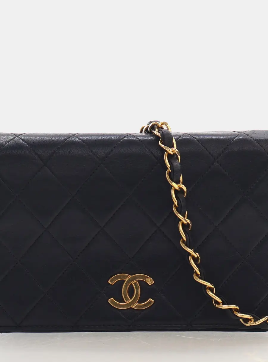 Chanel Vintage Full Flap Mini Black Lambskin Shoulder Bag