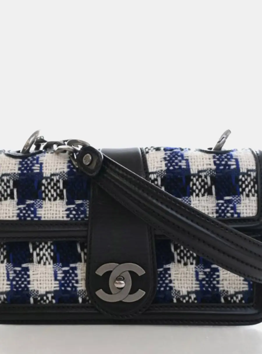 Chanel Medium Black/Blue/White Tweed Flap Bag