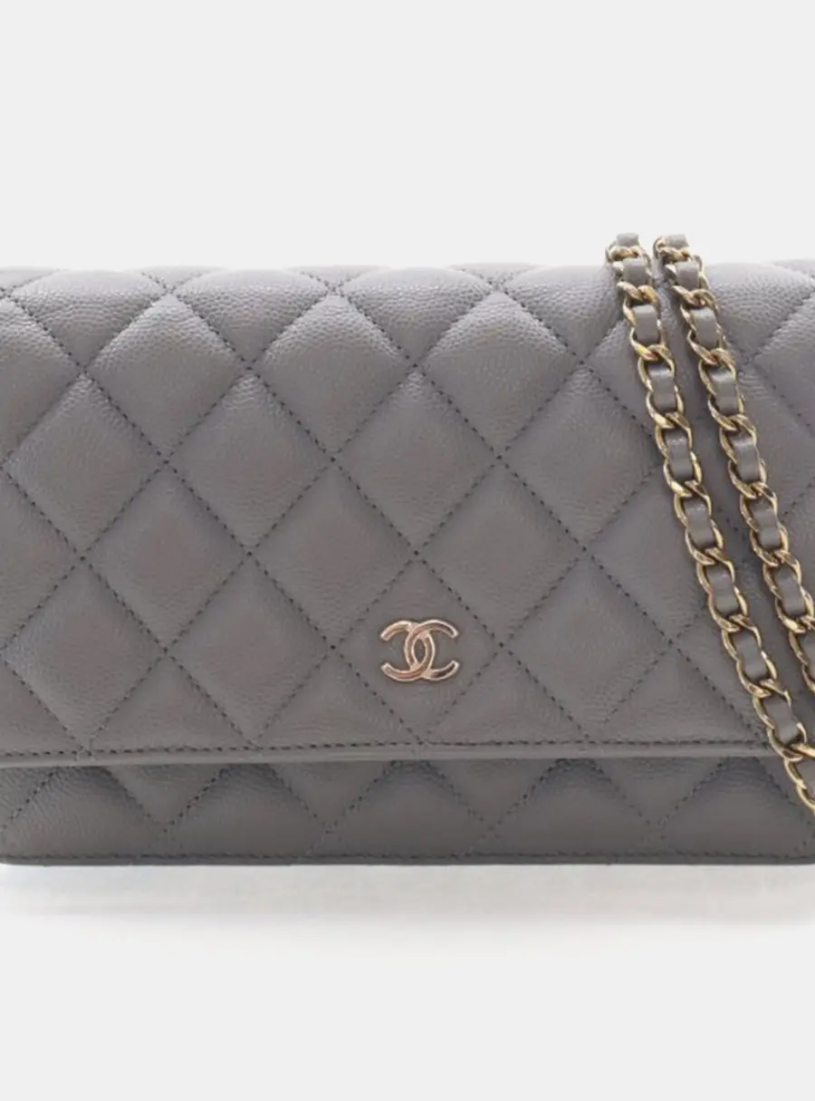 Chanel Classic Wallet On Chain Grey Caviar Leather Crossbody Bag