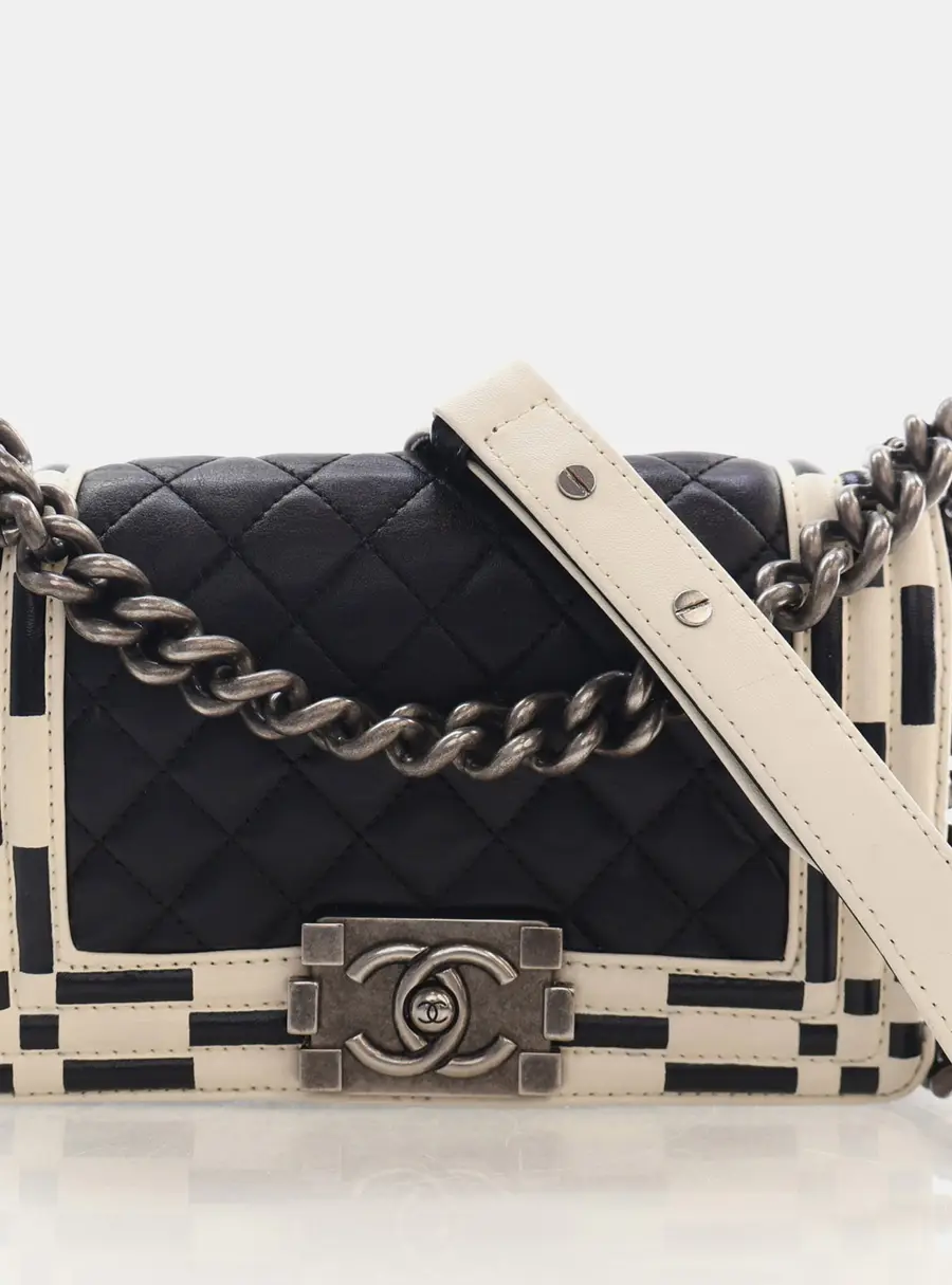 Chanel Boy Small Black White Calfskin Leather Shoulder Bag
