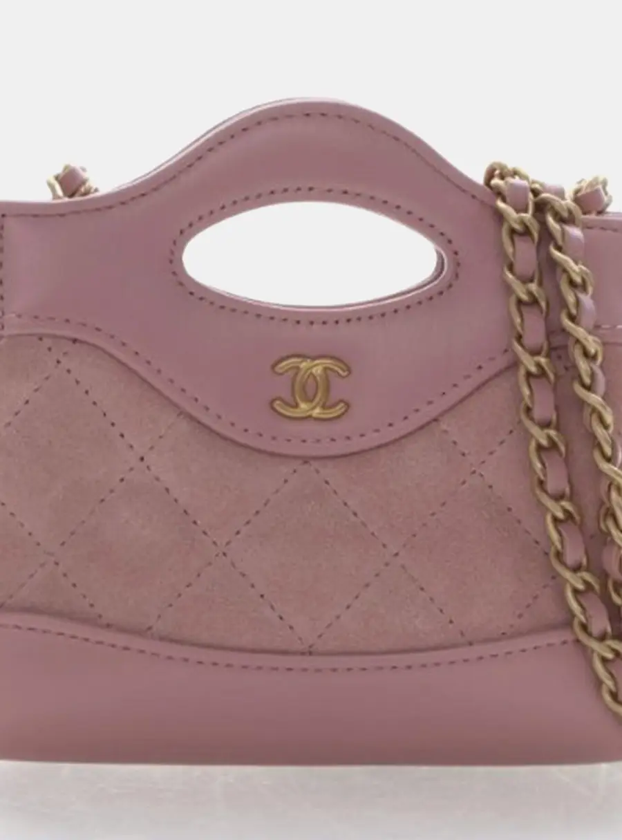 Chanel 31 Nano Pink Suede Shiny Calfskin Leather Shopping Bag