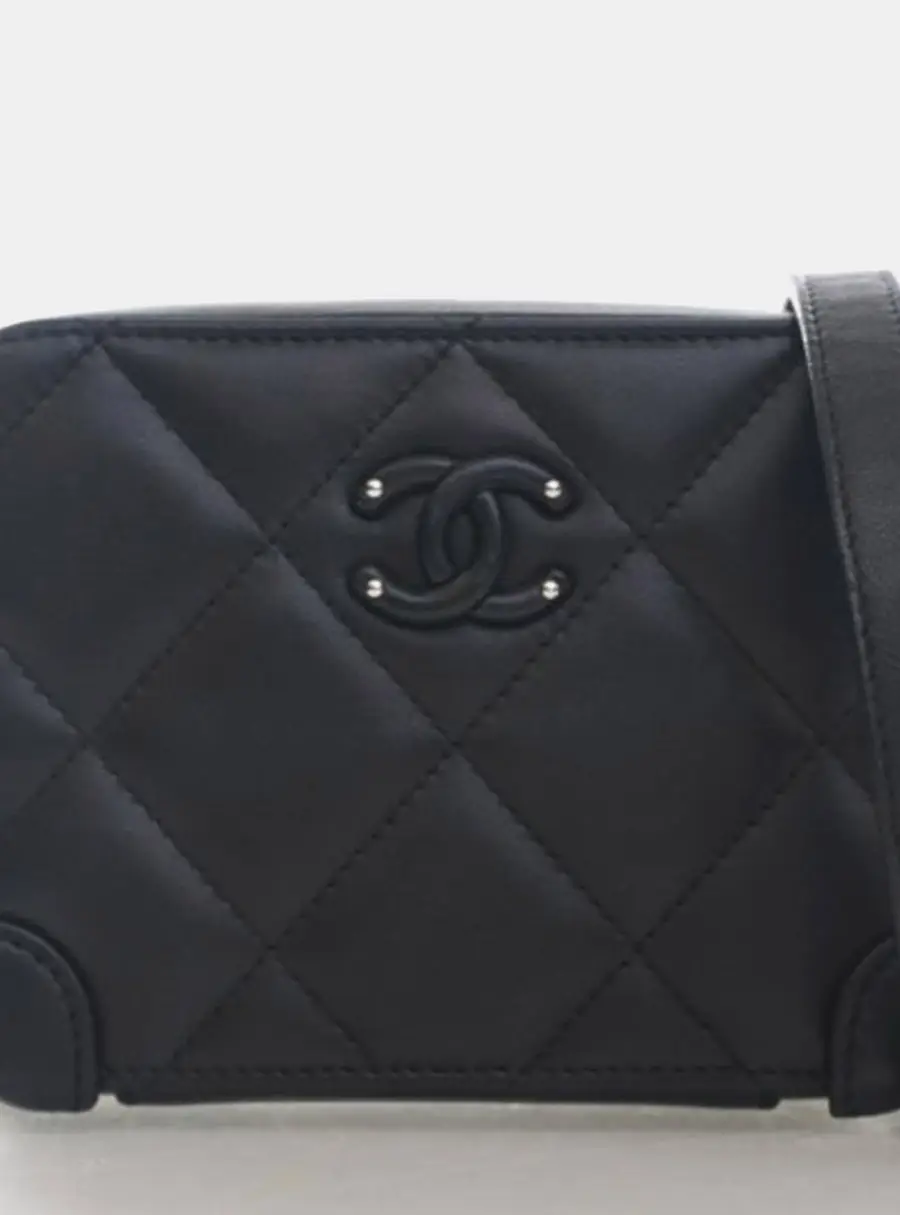 Chanel Covered CC Quilted Lambskin Mini Black Camera Crossbody Bag