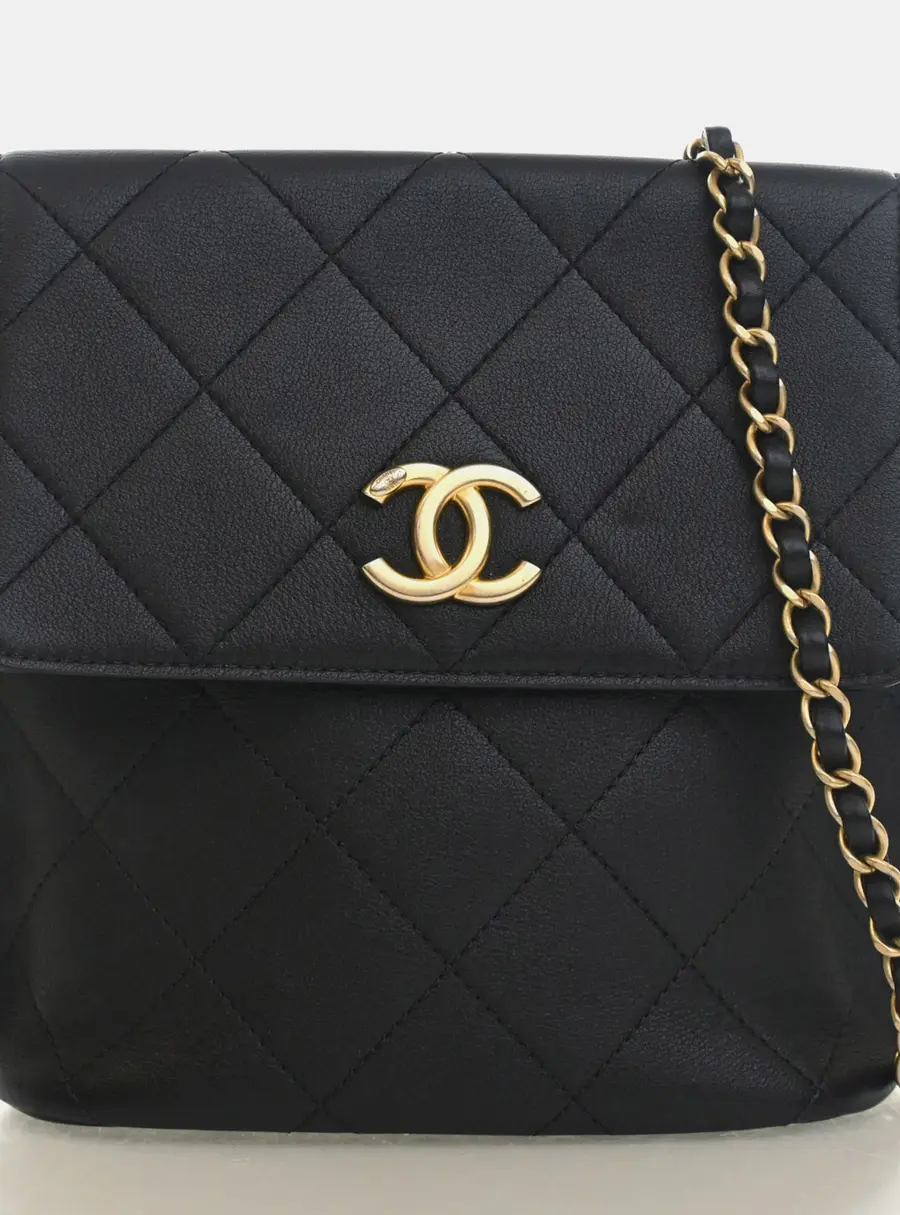 Chanel CC Small Black Lambskin Hobo Bag