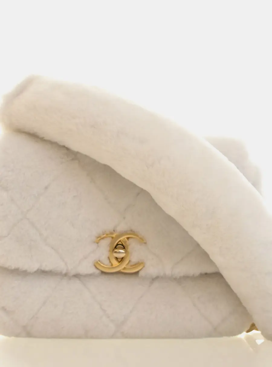 Chanel Small Shearling White Lambskin Shoulder Bag