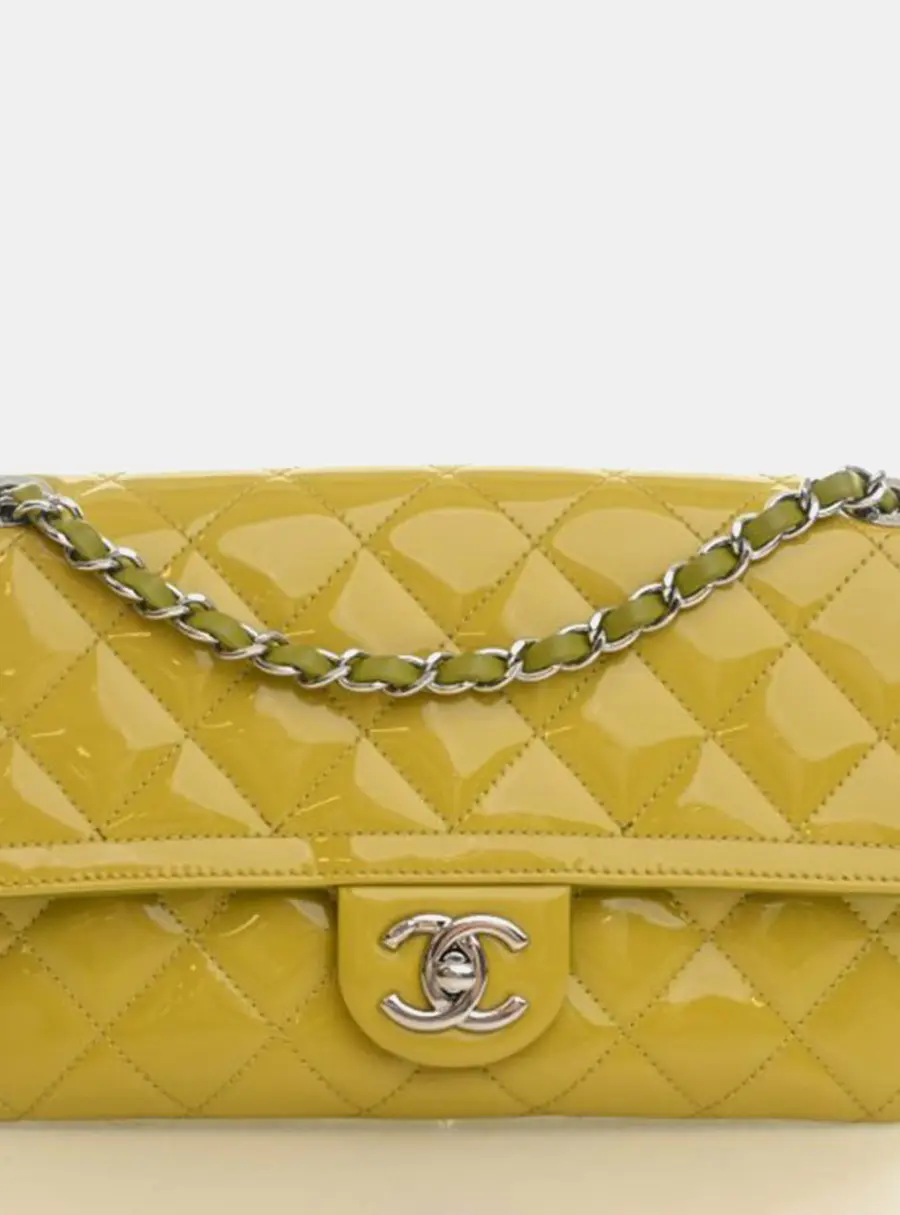 Chanel Classic Flap Medium Yellow Patent Leather Shoulder Bag