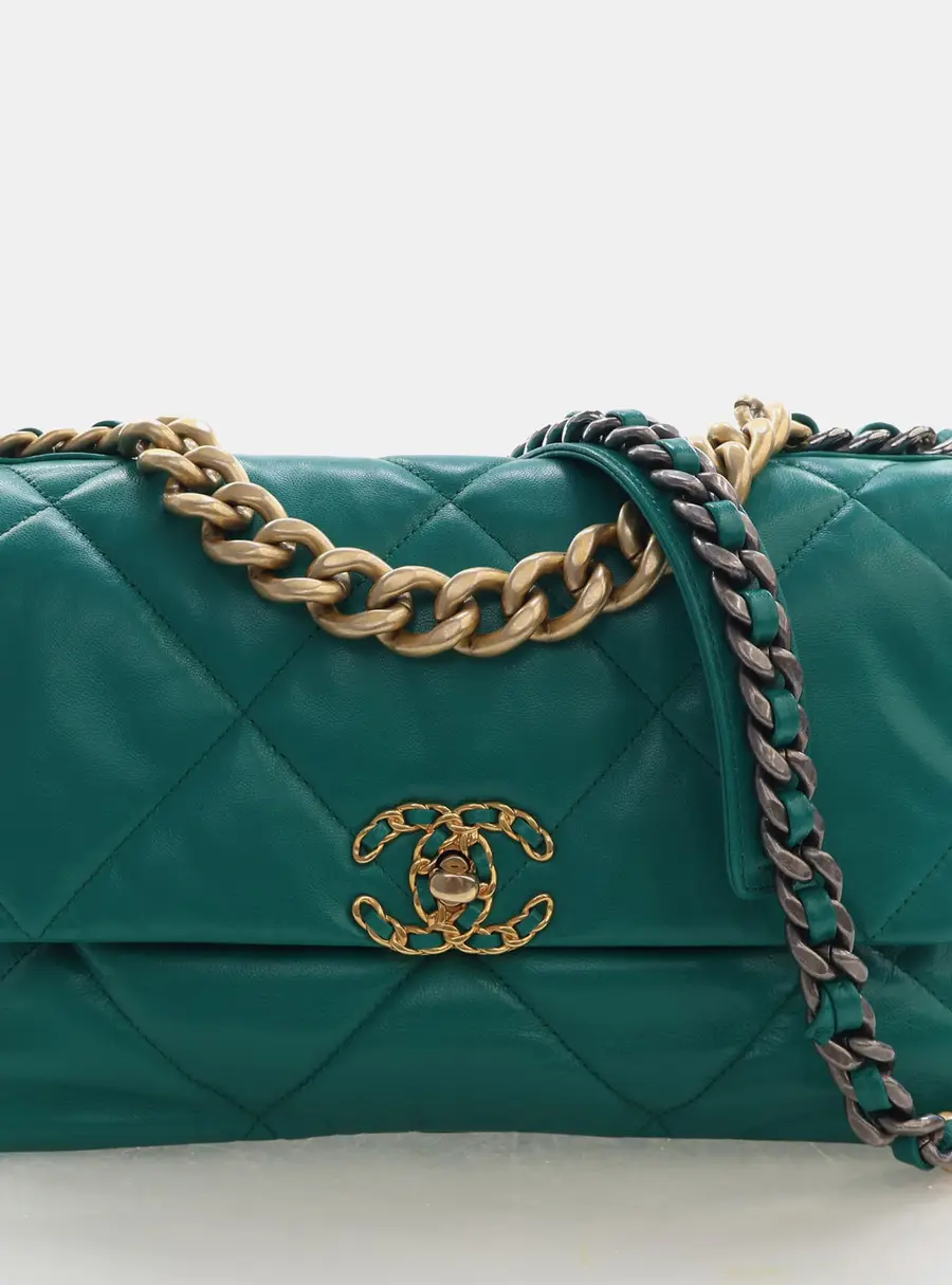 Chanel 19 Large Green Lambskin Flap Bag
