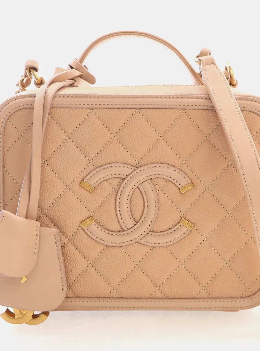 Chanel CC Filigree Medium Beige Caviar Leather Vanity Crossbody Bag
