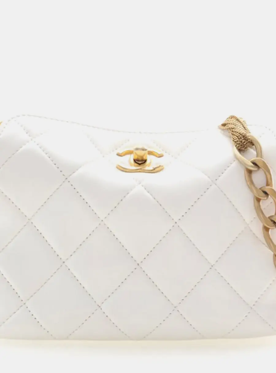Chanel CC Hobo Small White Calfskin Shoulder Bag