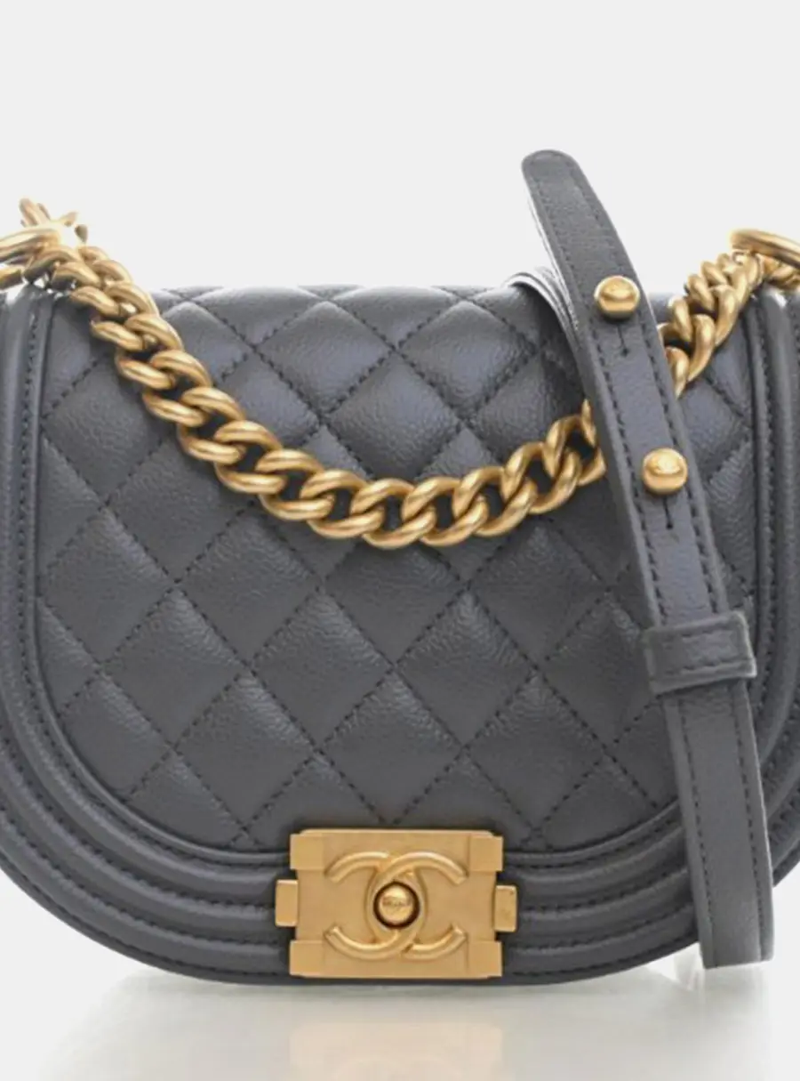 Chanel Boy Small Grey Caviar Leather Messenger Bag