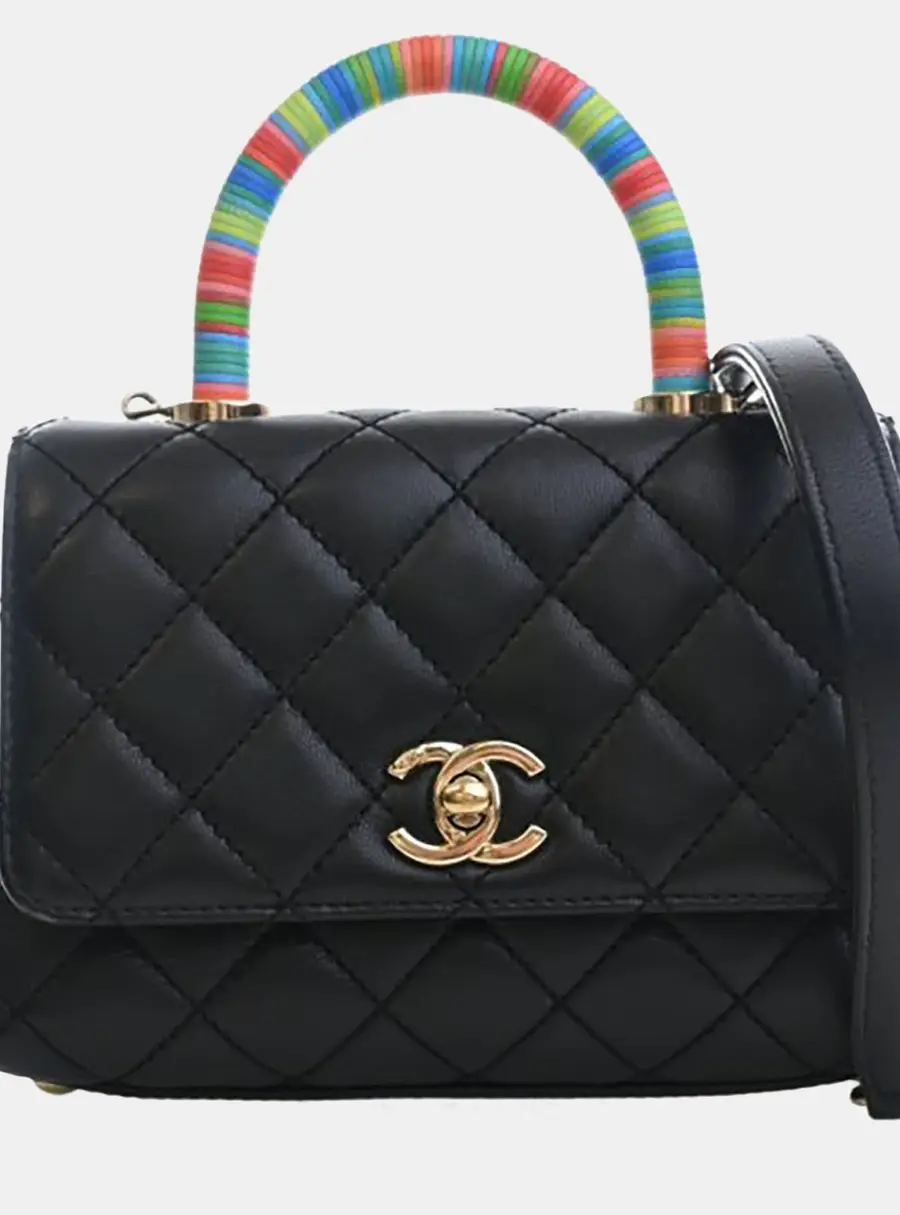 Chanel Coco Handle Extra Mini Black Grained Calfskin Leather Top Handle Bag