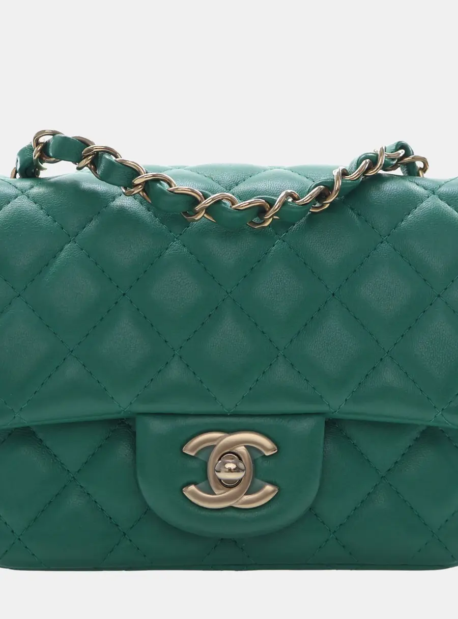 Chanel Classic Mini Square Green Lambskin Flap Bag