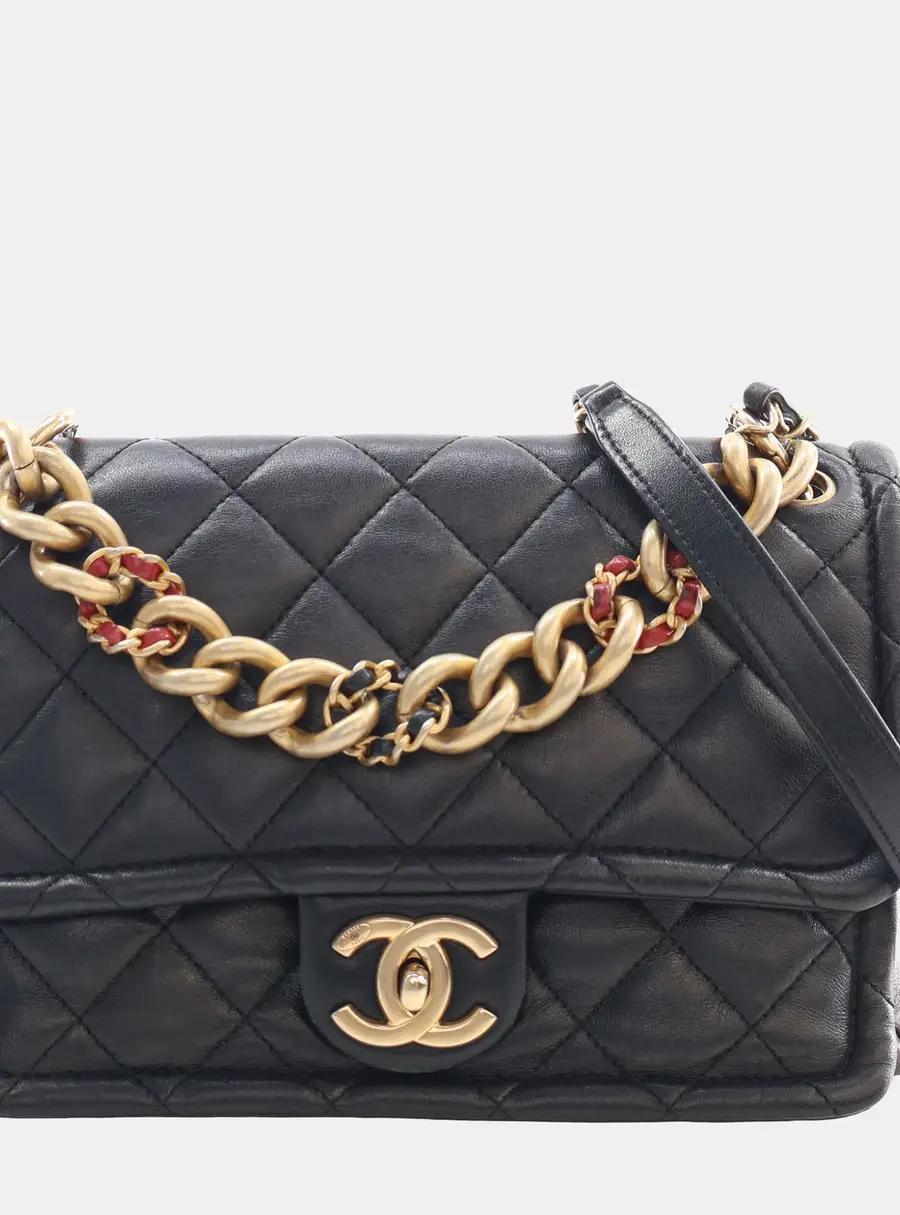 Chanel Classic Flap Medium Black Lambskin Leather Shoulder Bag