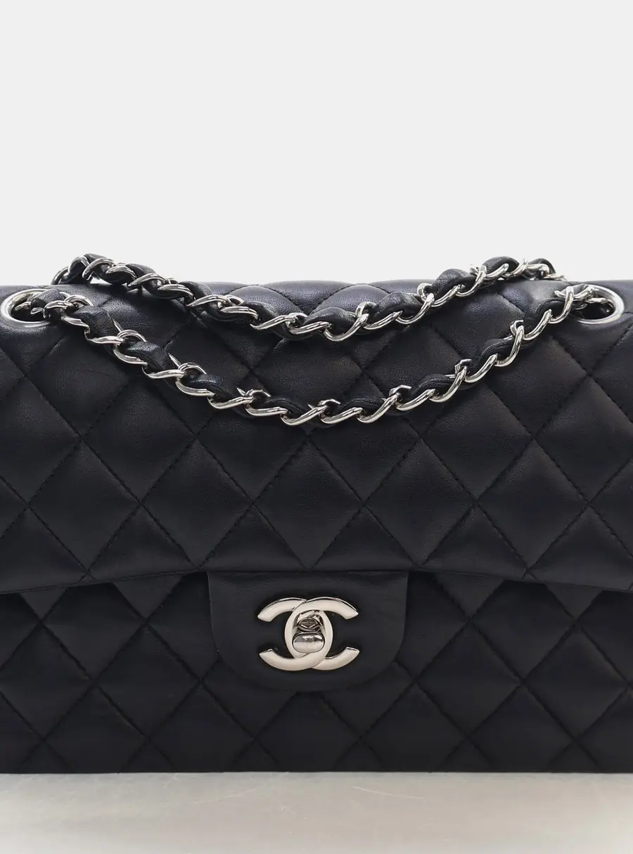 Chanel Classic Double Flap Small Black Lambskin Leather Shoulder Bag