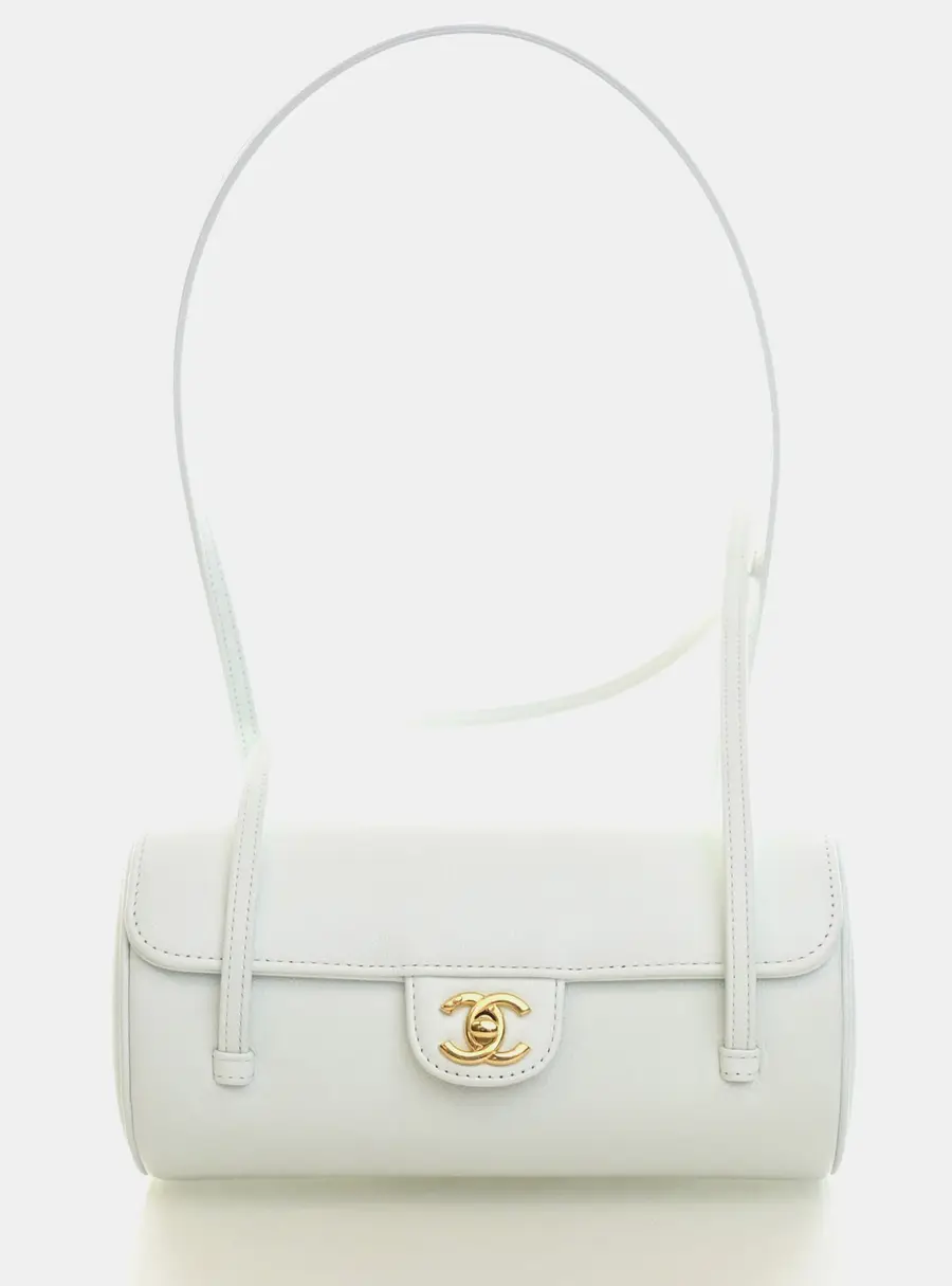 Chanel Preppy Coco Small Light Gray Shiny Caviar Leather Bowling Bag