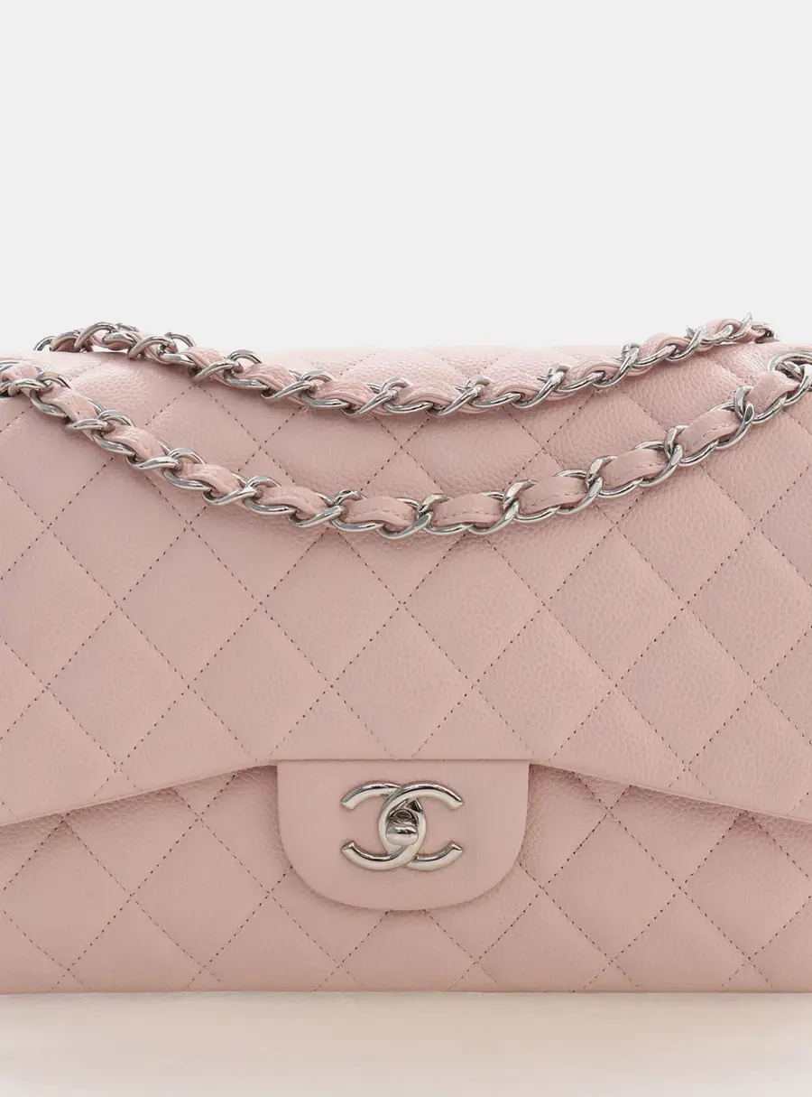 Chanel Classic Jumbo Pink Caviar Leather Double Flap Shoulder Bag