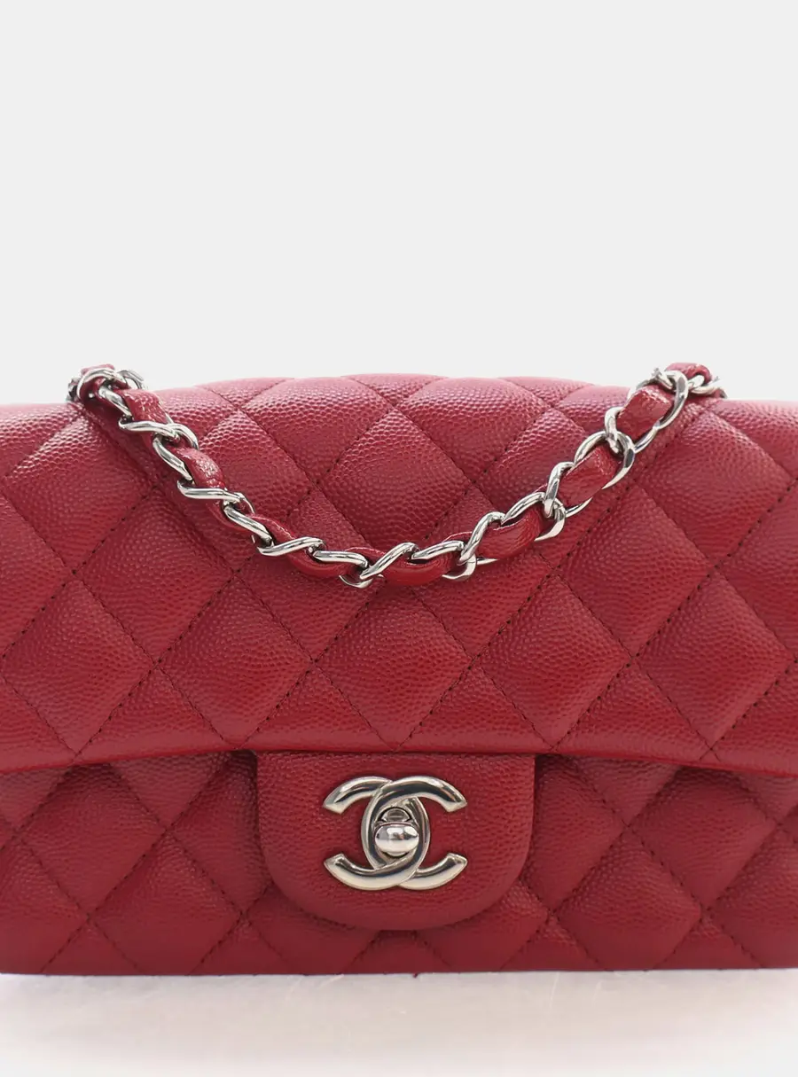 Chanel Classic Mini Rectangular Red Quilted Caviar Single Flap Bag