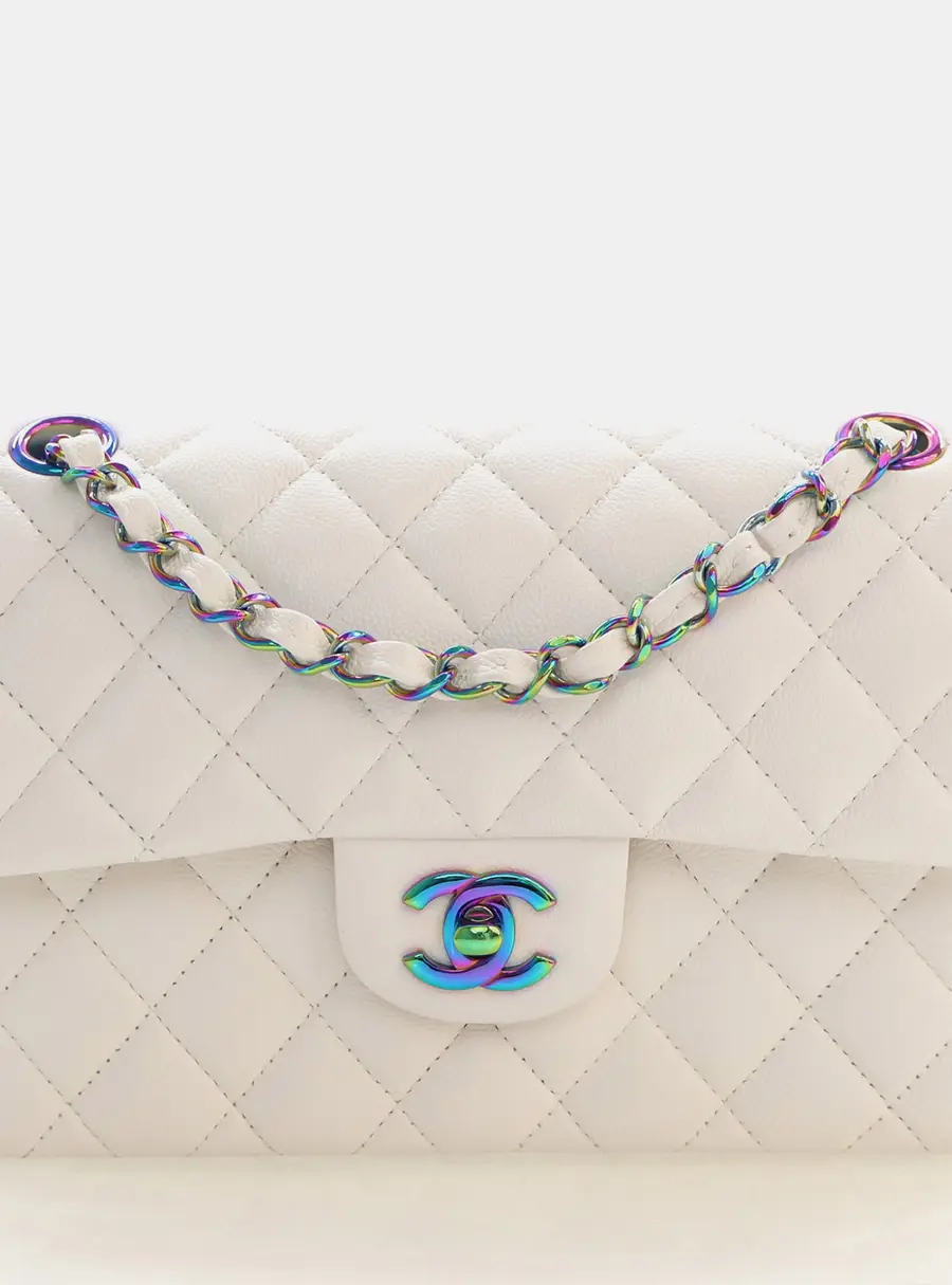 Chanel Small Classic Double White Caviar Flap Bag