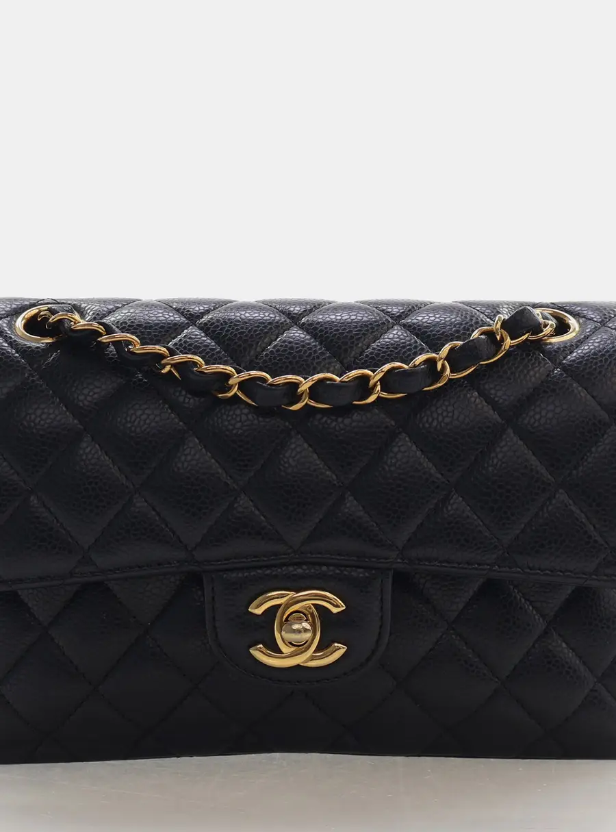 Chanel Classic Double Flap Small Black Grained Calfskin Leather Shoulder Bag
