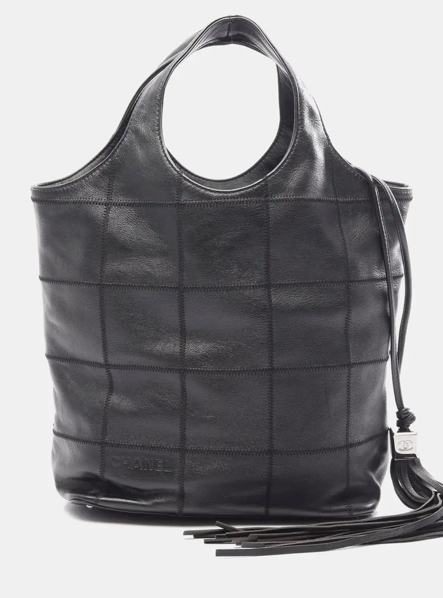 Chanel Chocolate Bar Black Calfskin Leather Shoulder Bag