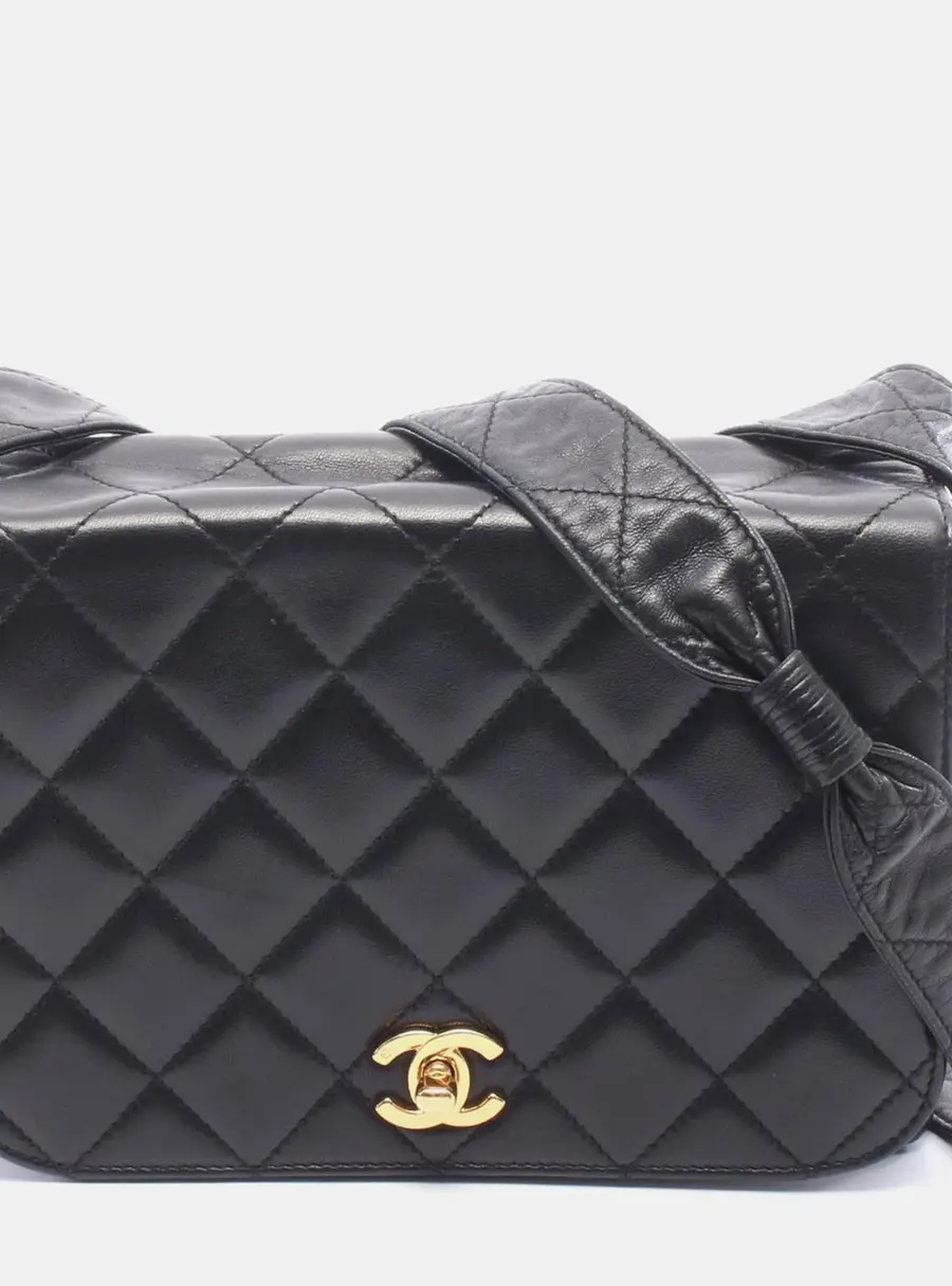 Chanel Vintage CC Black Quilted Leather Shoulder Bag