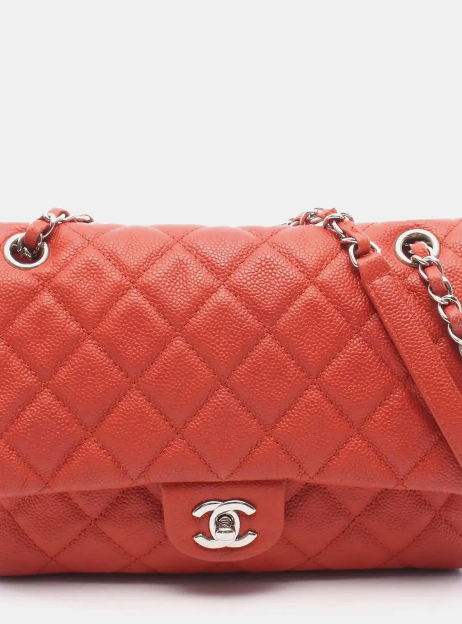 Chanel Red Grained Calfskin Flap Shoulder Bag