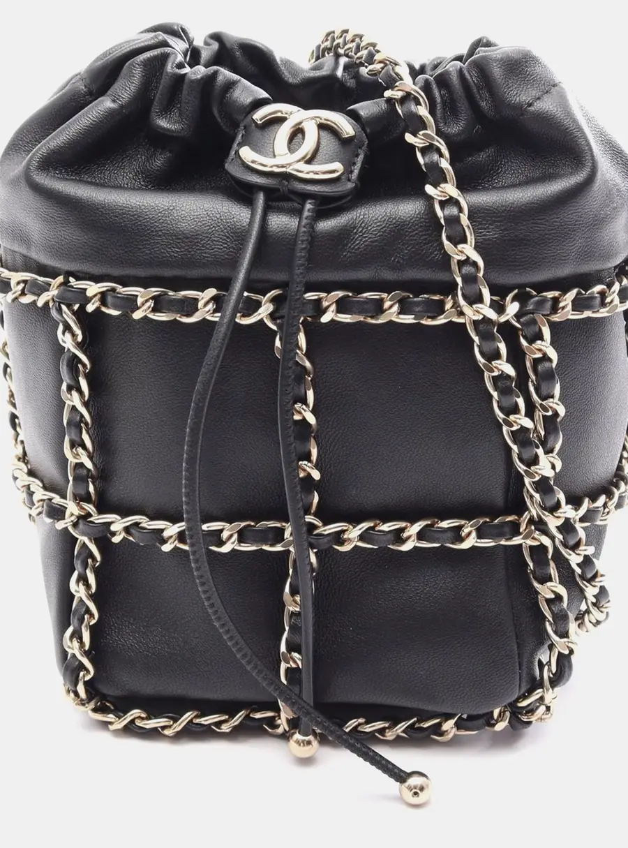 Chanel Drawstring Chain Cage Mini Black Lambskin Shoulder Bag