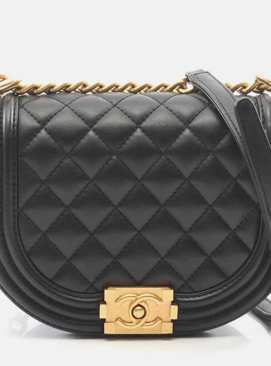 Chanel Boy Small Black Grained Calfskin Leather Messenger Bag