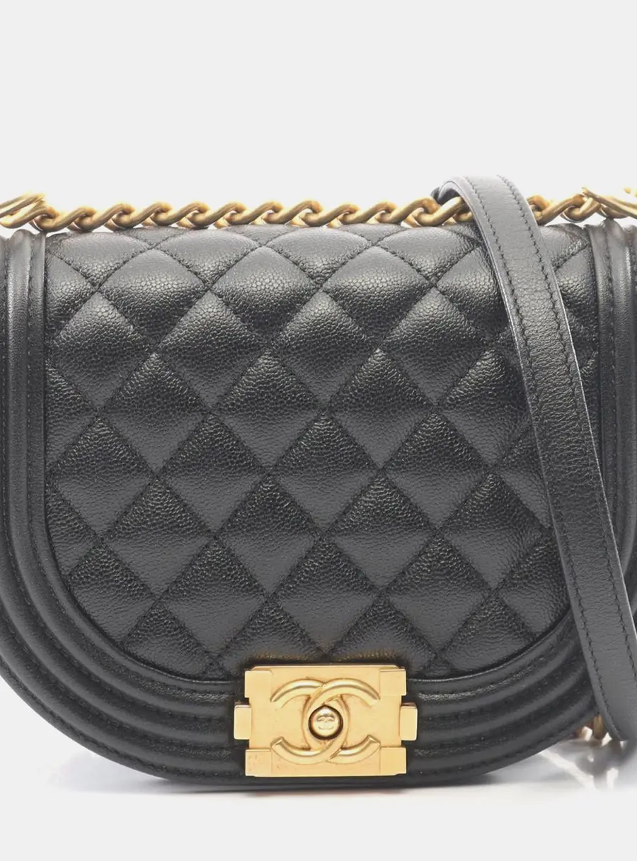 Chanel Boy Small Black Quilted Caviar Leather Messenger Bag
