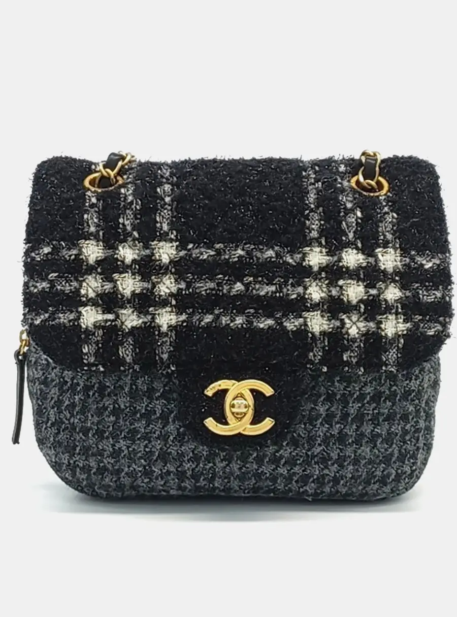Chanel Black Tweed Chain Shoulder Bag