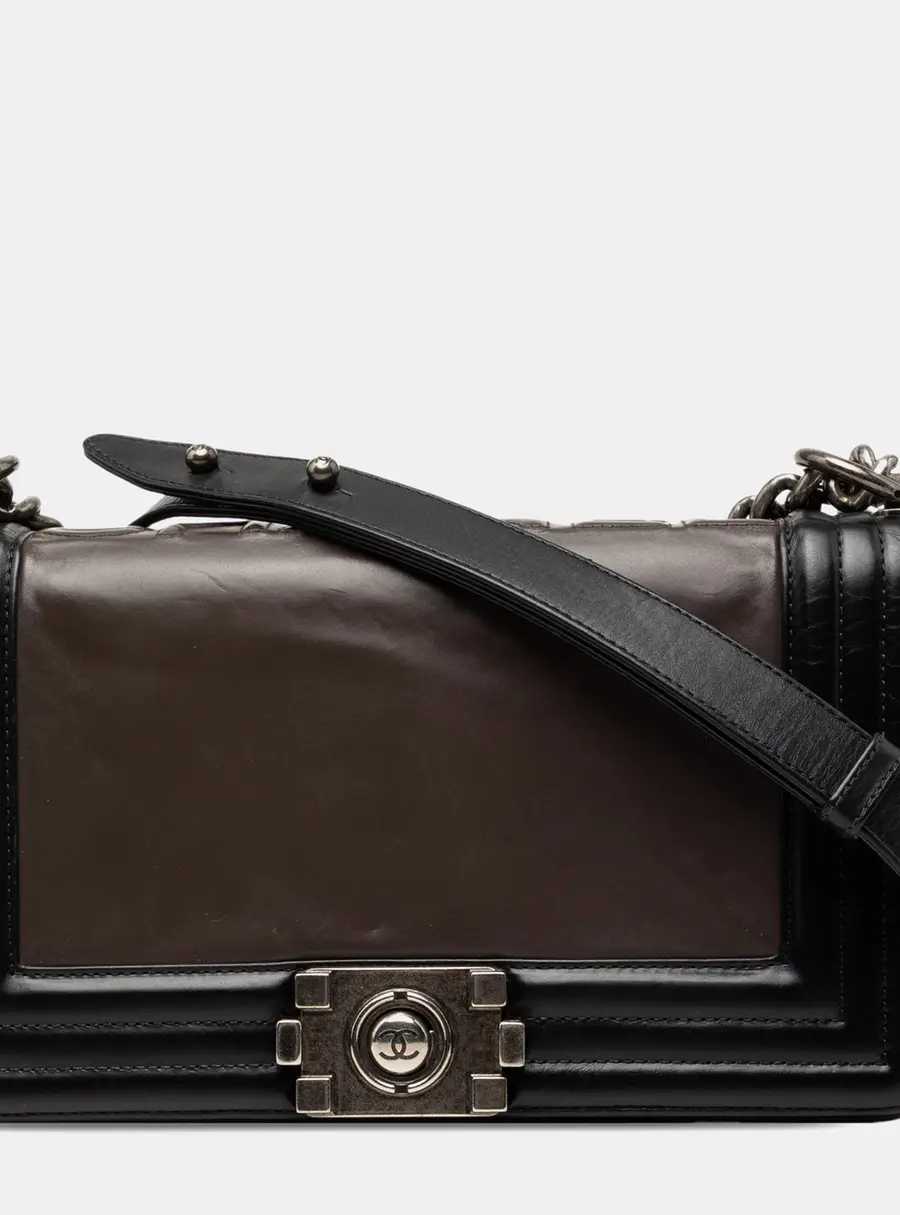 Chanel Boy Old Medium Black/Brown Bicolor Glazed Calfskin Shoulder Bag
