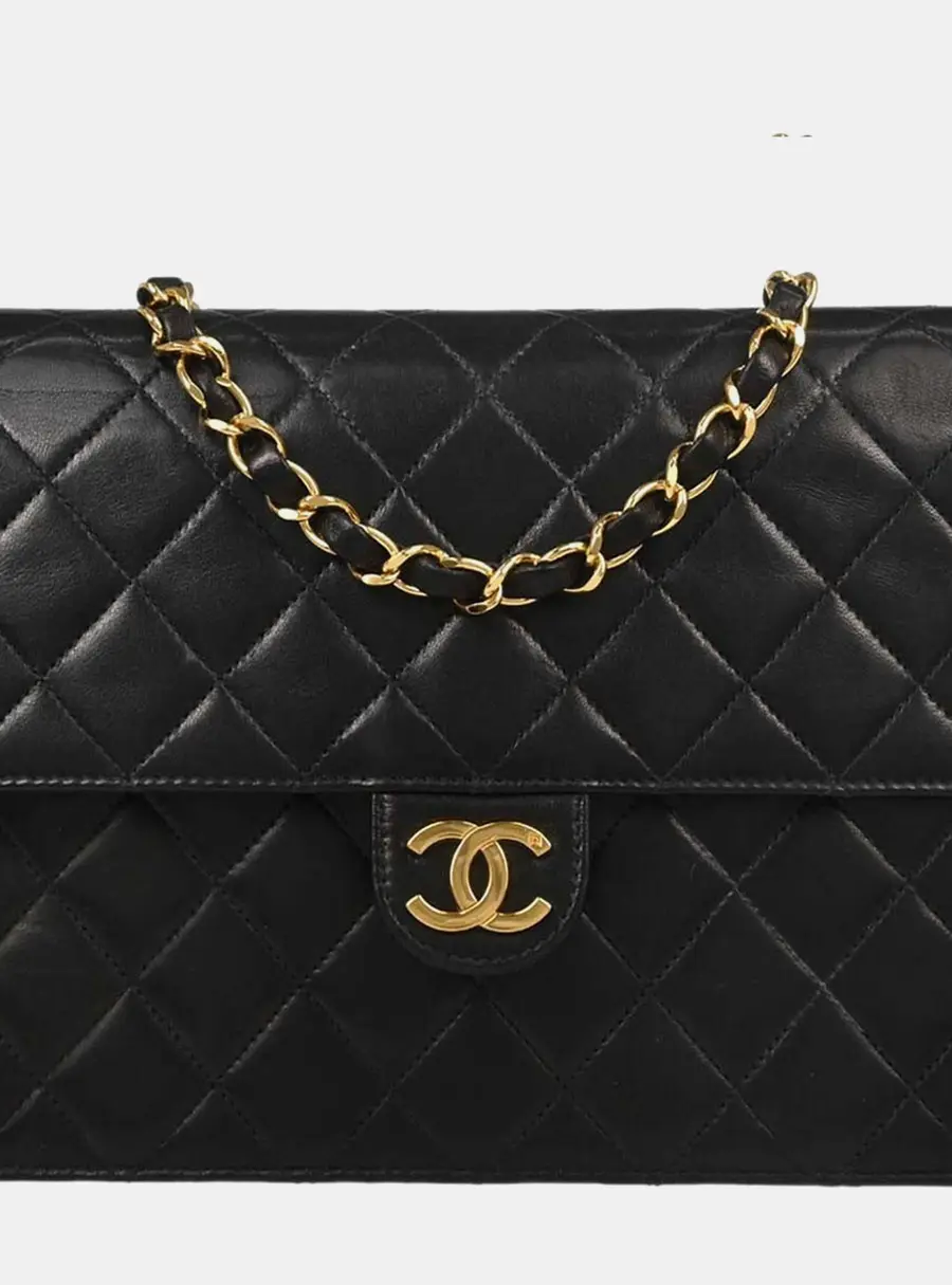 Chanel Pushlock Small Black Lambskin Leather Half Flap Shoulder Bag