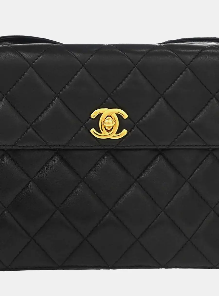 Chanel Straight Flap Black Lambskin Shoulder Bag