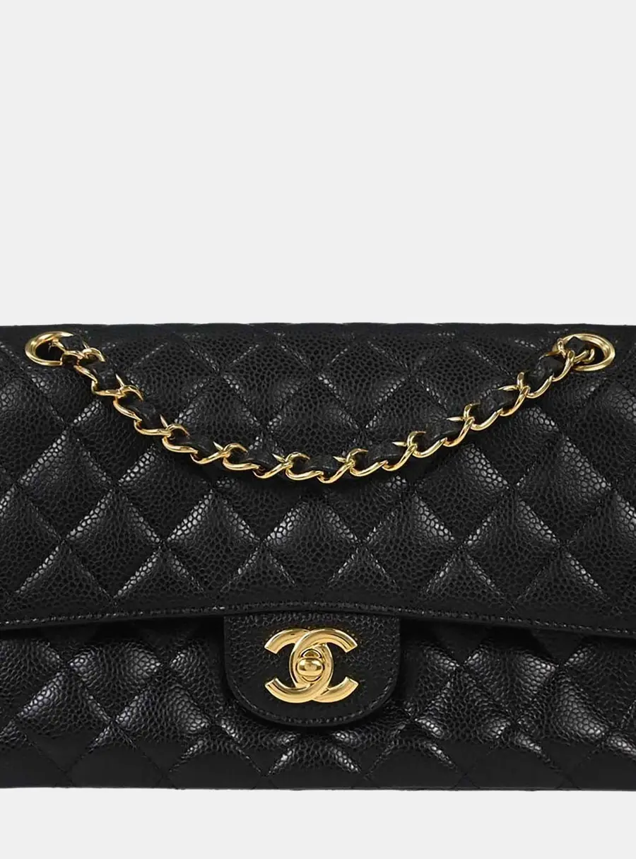 Chanel Medium Classic Double Flap Black Grained Calfskin Shoulder Bag