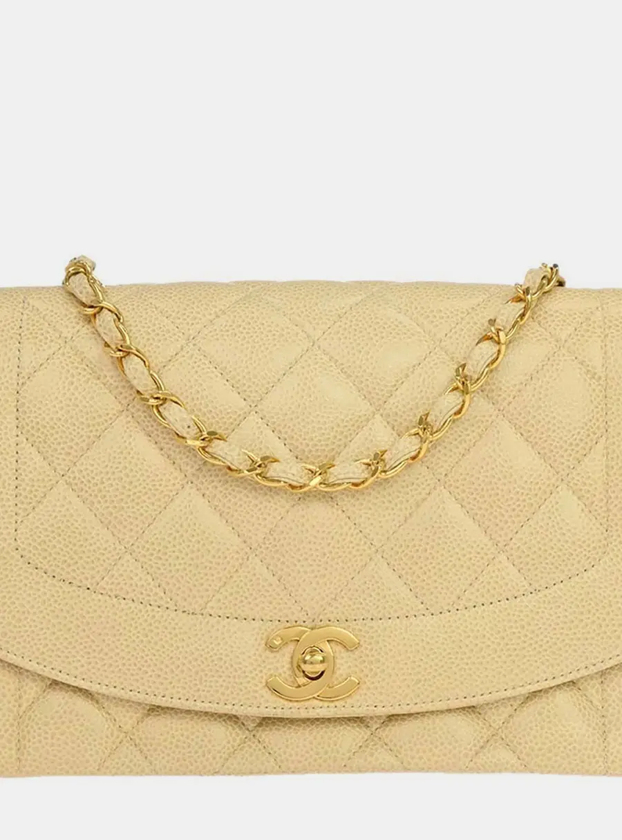 Chanel Vintage Diana Medium Beige Caviar Leather Shoulder Bag