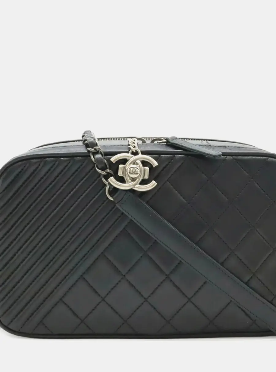 Chanel Boy Chanel Large Black Quilted Lambskin Leather Camera Bag