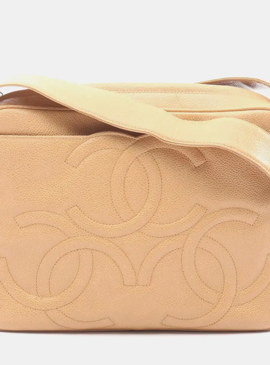 Chanel Vintage Triple CC Beige Grained Calfskin Leather Camera Shoulder Bag