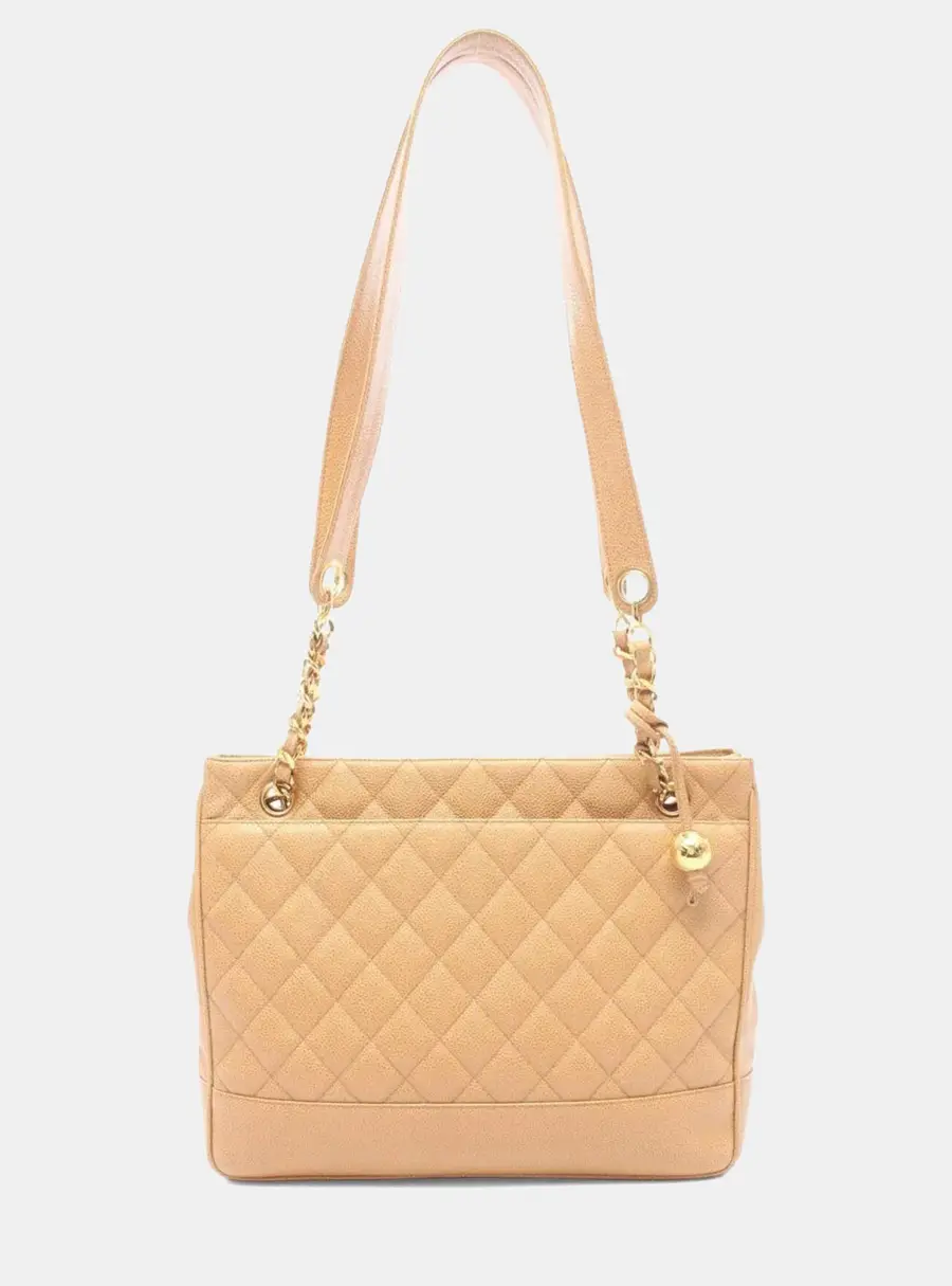 Chanel Matelasse Coco Ball Beige Caviar Leather Tote Bag
