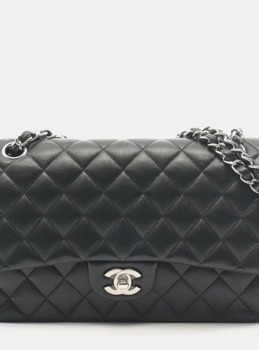 Chanel Black Quilted Lambskin Leather Jumbo Classic Double Flap shoulder Bag