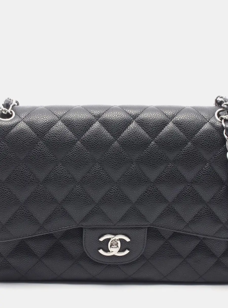 Chanel Classic Double Flap Jumbo Black Grained Caviar Leather Shoulder Bag