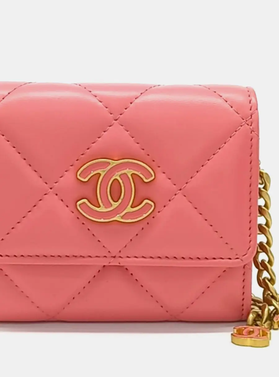 Chanel 19 Flap Pink Lambskin Leather Card Holder Bag